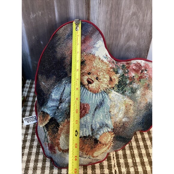 Riddle & Cockrell Heart Shaped Teddy Bear Pillow Embroidered Style Roughly 16x15 - Picture 7 of 11